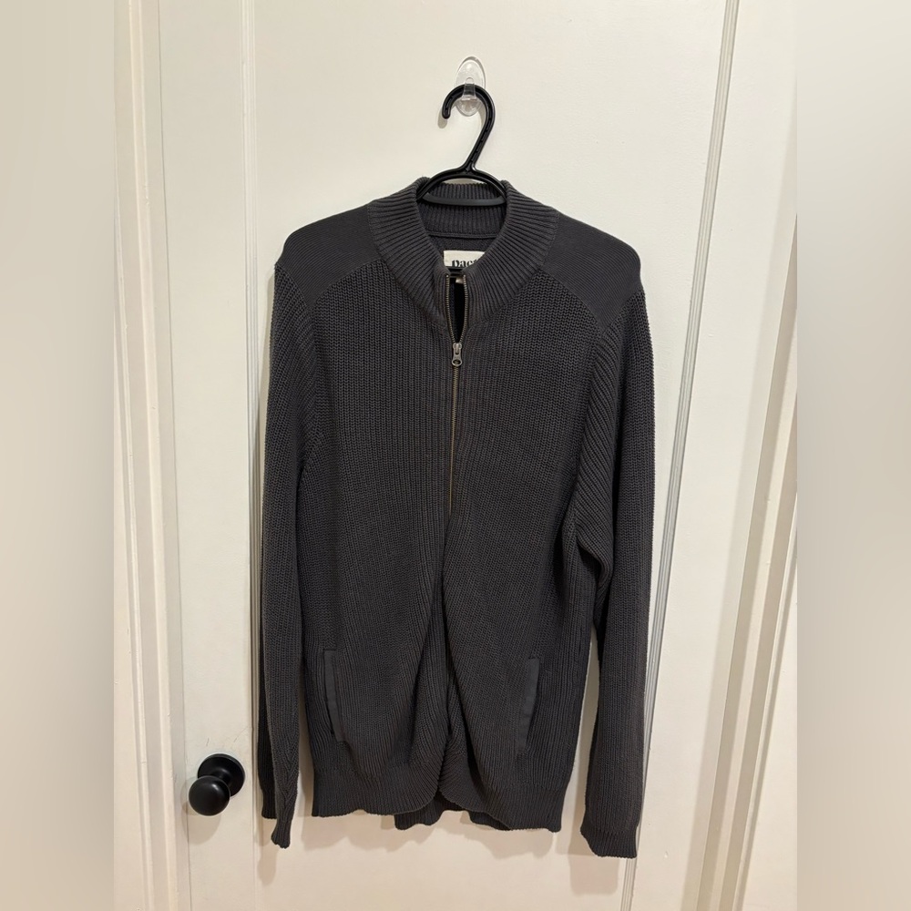 Pact Men's Charcoal Zip-Up Sweater Medium Organic Cotton